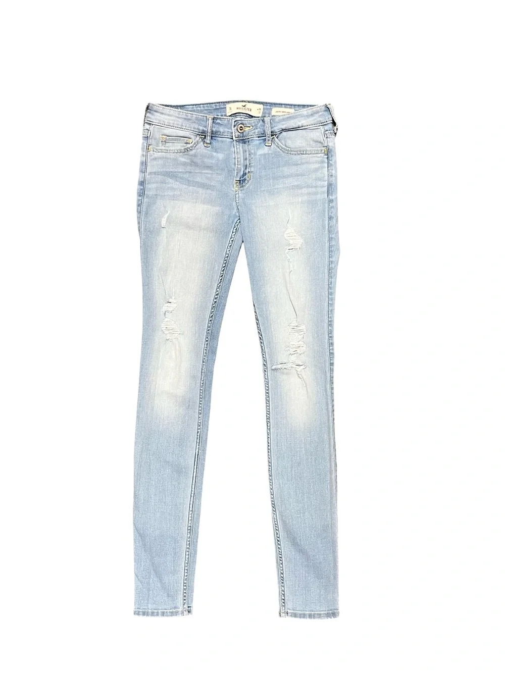 Hollister Women's Low Rise Super Skinny Jeans Light Wash Distressed Size W26 L32